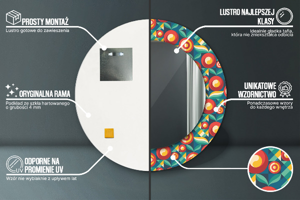 Kulaté zrcadlo s potiskem Geometrické ovoce a listy