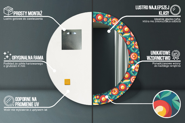 Kulaté zrcadlo s potiskem Geometrické ovoce a listy