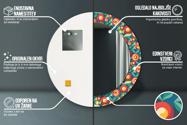 Kulaté zrcadlo s potiskem Geometrické ovoce a listy