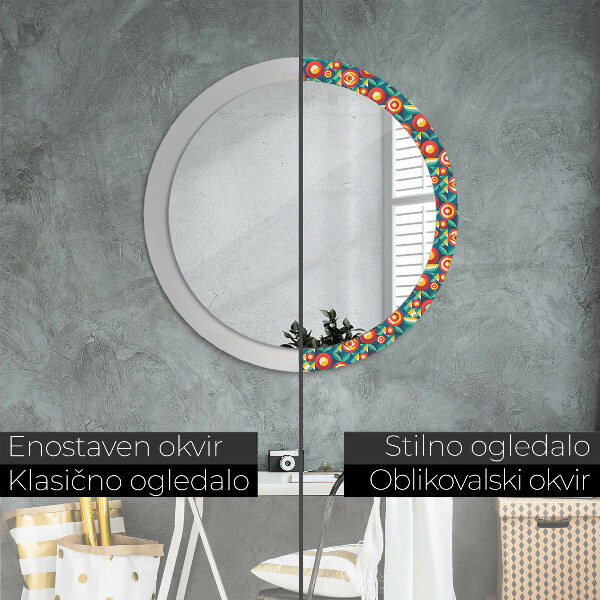 Kulaté zrcadlo s potiskem Geometrické ovoce a listy