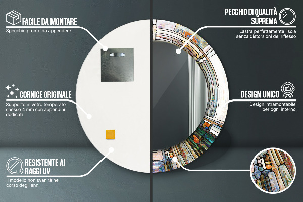 Kulaté zrcadlo s potiskem Abstraktní okno vitráže