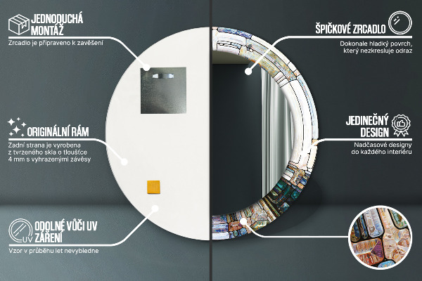 Kulaté zrcadlo s potiskem Abstraktní okno vitráže