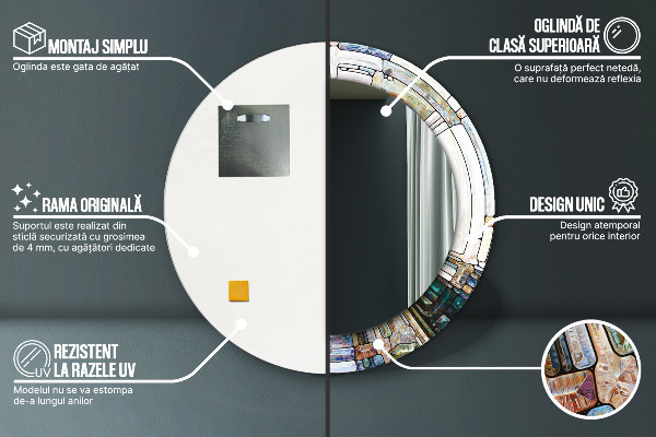 Kulaté zrcadlo s potiskem Abstraktní okno vitráže