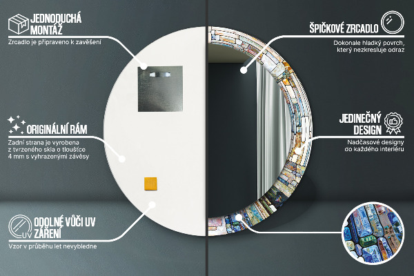Kulaté zrcadlo s potiskem Abstraktní okno vitráže