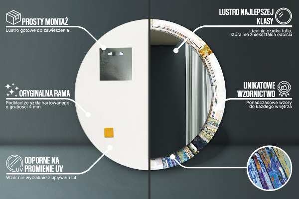 Kulaté zrcadlo s potiskem Abstraktní okno vitráže