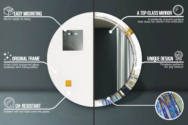 Kulaté zrcadlo s potiskem Abstraktní okno vitráže