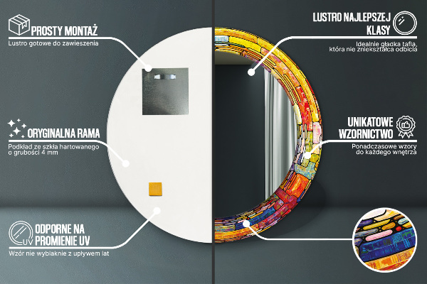 Kulaté zrcadlo s potiskem Barevné okno vitráže