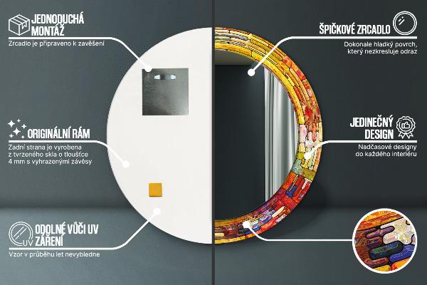 Kulaté zrcadlo s potiskem Barevné okno vitráže