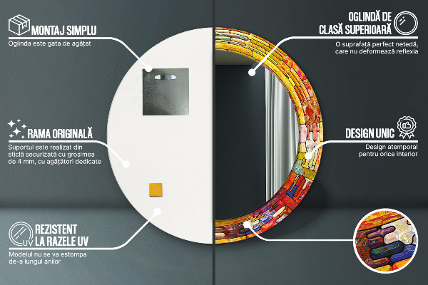 Kulaté zrcadlo s potiskem Barevné okno vitráže