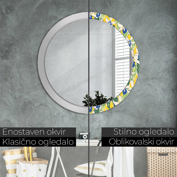 Kulaté dekorační zrcadlo Modré a žluté orchideje
