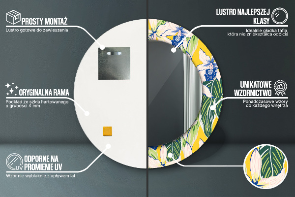 Kulaté dekorační zrcadlo Modré a žluté orchideje