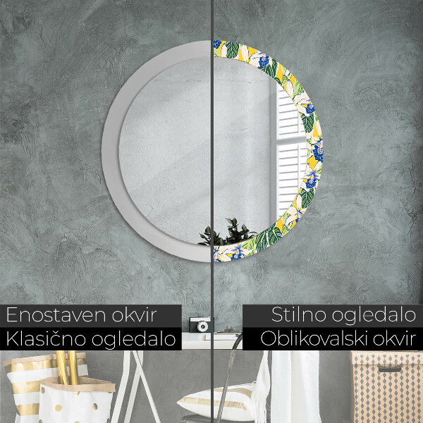 Kulaté dekorační zrcadlo Modré a žluté orchideje