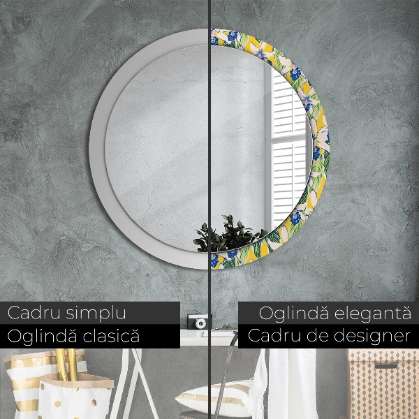 Kulaté dekorační zrcadlo Modré a žluté orchideje