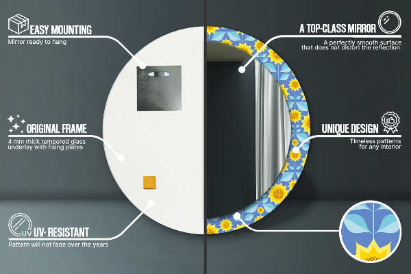 Kulaté dekorační zrcadlo na zeď Geometrické slunečnice