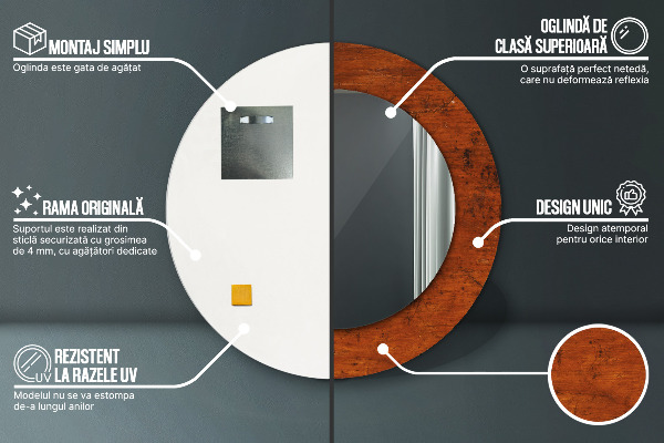 Kulaté zrcadlo rám s potiskem Přírodní dřevo