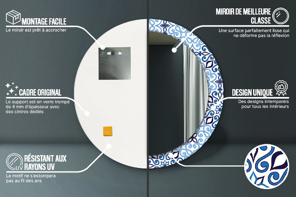 Kulaté dekorační zrcadlo na zeď Modrý arabský vzor