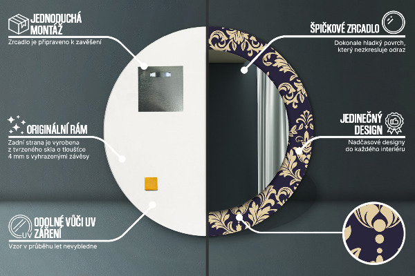 Kulaté dekorační zrcadlo na zeď Květinový vzor