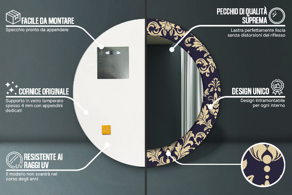 Kulaté dekorační zrcadlo na zeď Květinový vzor