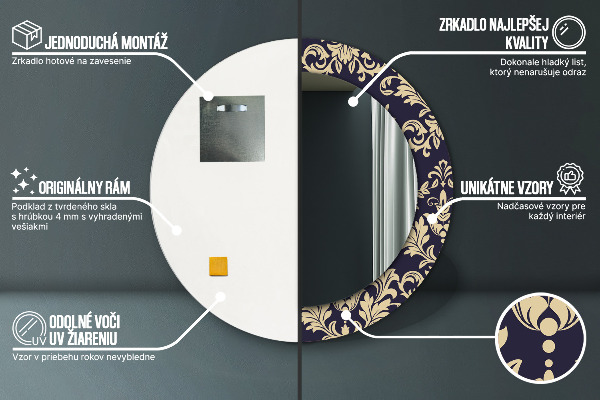 Kulaté dekorační zrcadlo na zeď Květinový vzor