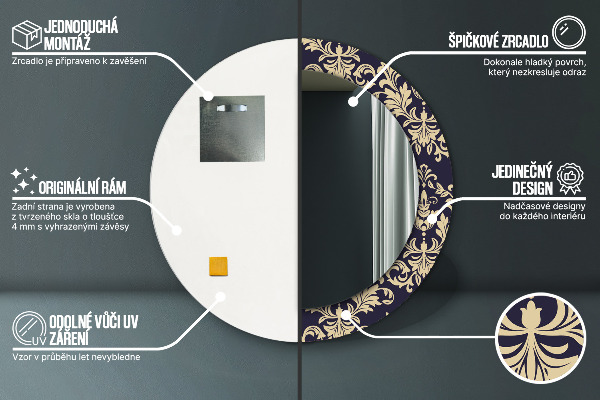 Kulaté dekorační zrcadlo na zeď Květinový vzor