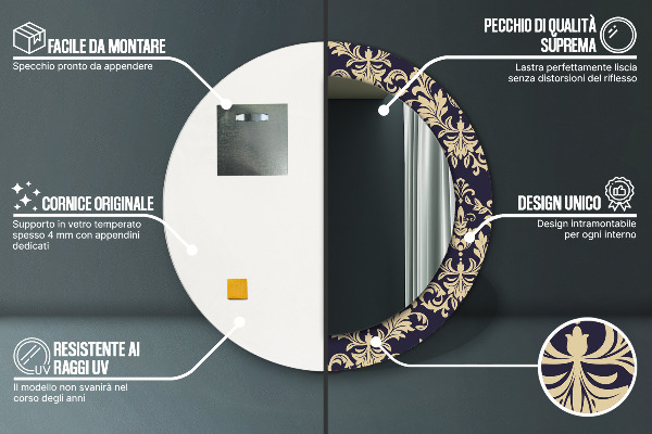 Kulaté dekorační zrcadlo na zeď Květinový vzor