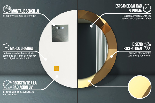 Kulaté zrcadlo s potiskem Zlatá abstrakce