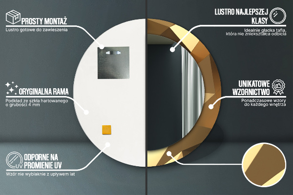 Kulaté zrcadlo s potiskem Zlatá abstrakce