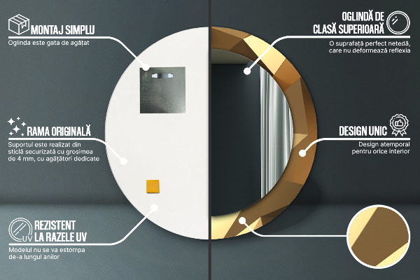 Kulaté zrcadlo s potiskem Zlatá abstrakce