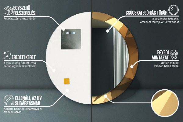 Kulaté zrcadlo s potiskem Zlatá abstrakce