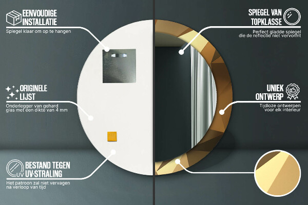 Kulaté zrcadlo s potiskem Zlatá abstrakce