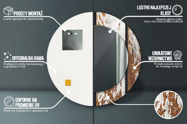 Kulaté zrcadlo s potiskem Vintage tmavé dřevo