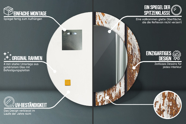 Kulaté zrcadlo s potiskem Vintage tmavé dřevo