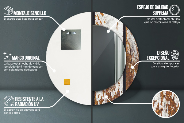 Kulaté zrcadlo s potiskem Vintage tmavé dřevo