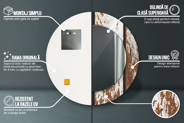 Kulaté zrcadlo s potiskem Vintage tmavé dřevo