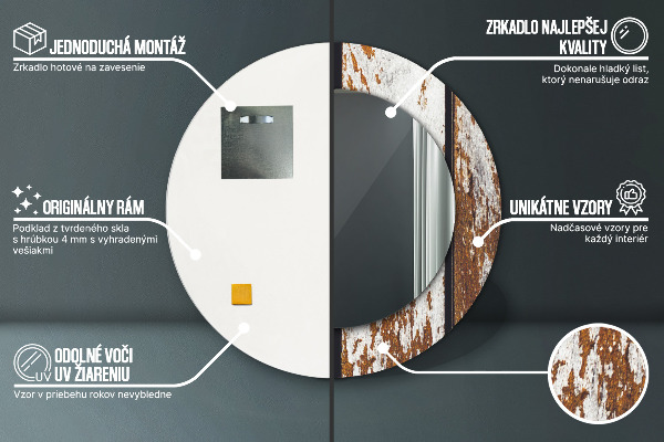 Kulaté zrcadlo s potiskem Vintage tmavé dřevo