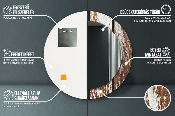 Kulaté zrcadlo s potiskem Vintage tmavé dřevo