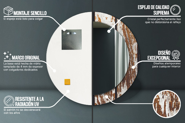 Kulaté zrcadlo s potiskem Vintage tmavé dřevo