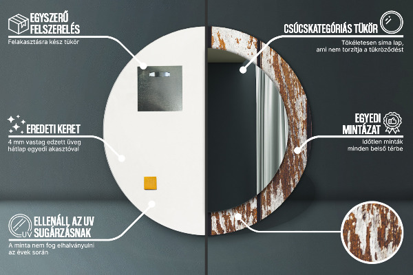 Kulaté zrcadlo s potiskem Vintage tmavé dřevo