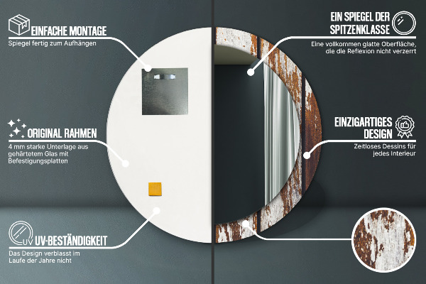 Kulaté zrcadlo s potiskem Vintage tmavé dřevo