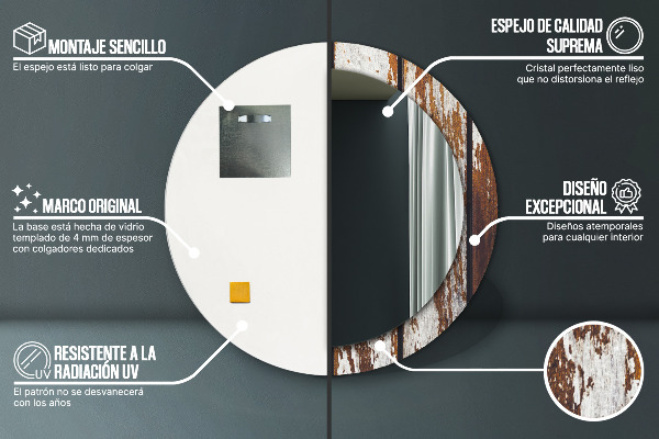 Kulaté zrcadlo s potiskem Vintage tmavé dřevo