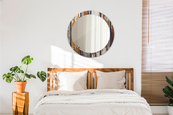 Kulaté zrcadlo s potiskem Vintage tmavé dřevo