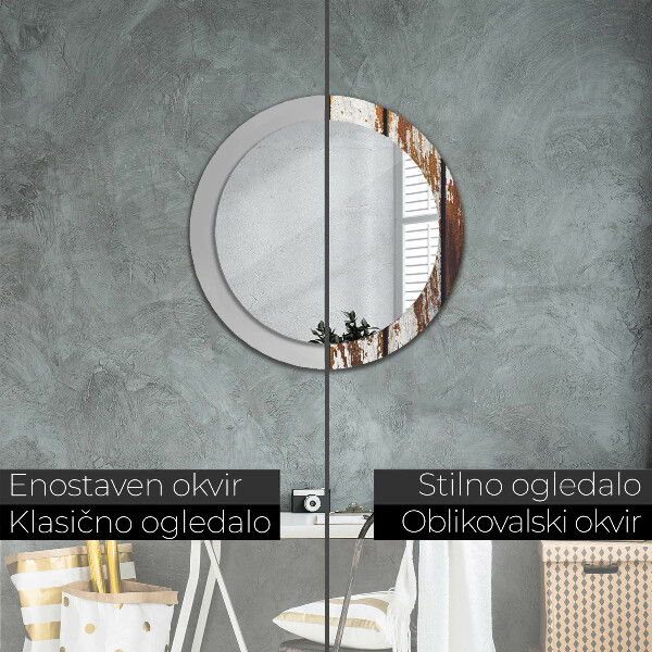 Kulaté zrcadlo s potiskem Vintage tmavé dřevo