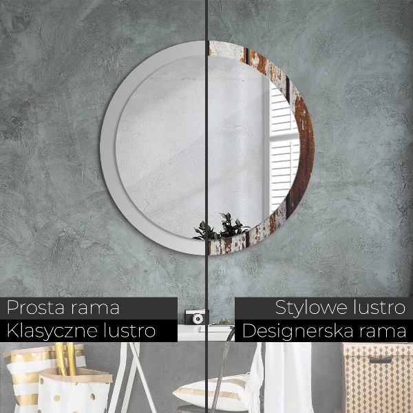 Kulaté zrcadlo s potiskem Vintage tmavé dřevo