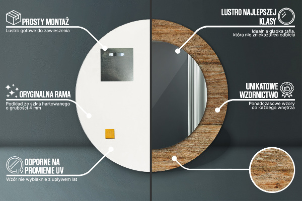 Kulaté dekorační zrcadlo na zeď Staré dřevo