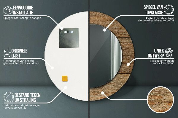 Kulaté dekorační zrcadlo na zeď Staré dřevo