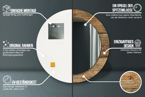 Kulaté dekorační zrcadlo na zeď Staré dřevo