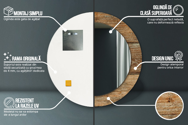 Kulaté dekorační zrcadlo na zeď Staré dřevo