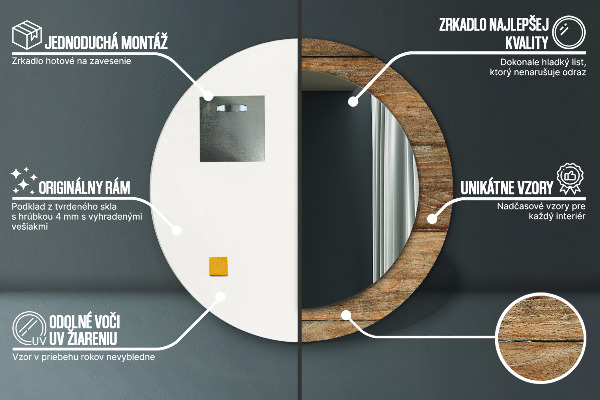 Kulaté dekorační zrcadlo na zeď Staré dřevo