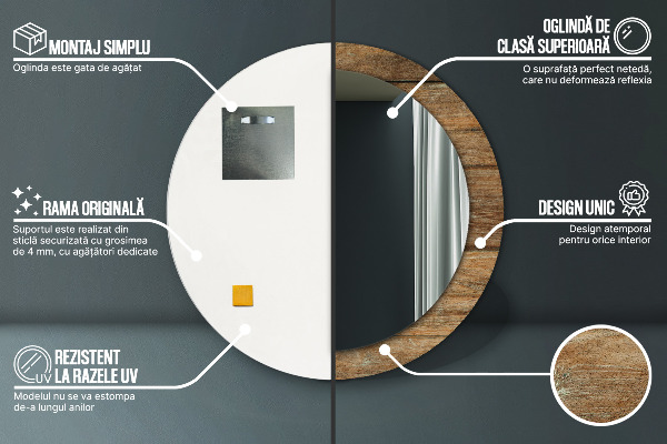 Kulaté dekorační zrcadlo na zeď Staré dřevo