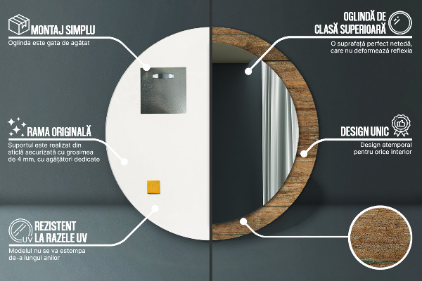 Kulaté dekorační zrcadlo na zeď Staré dřevo